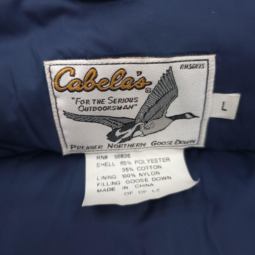 Cabela's Vest Mens Large Blue Premier Northern Goose Down Puffer Canvas Zip - Picture 6 of 14